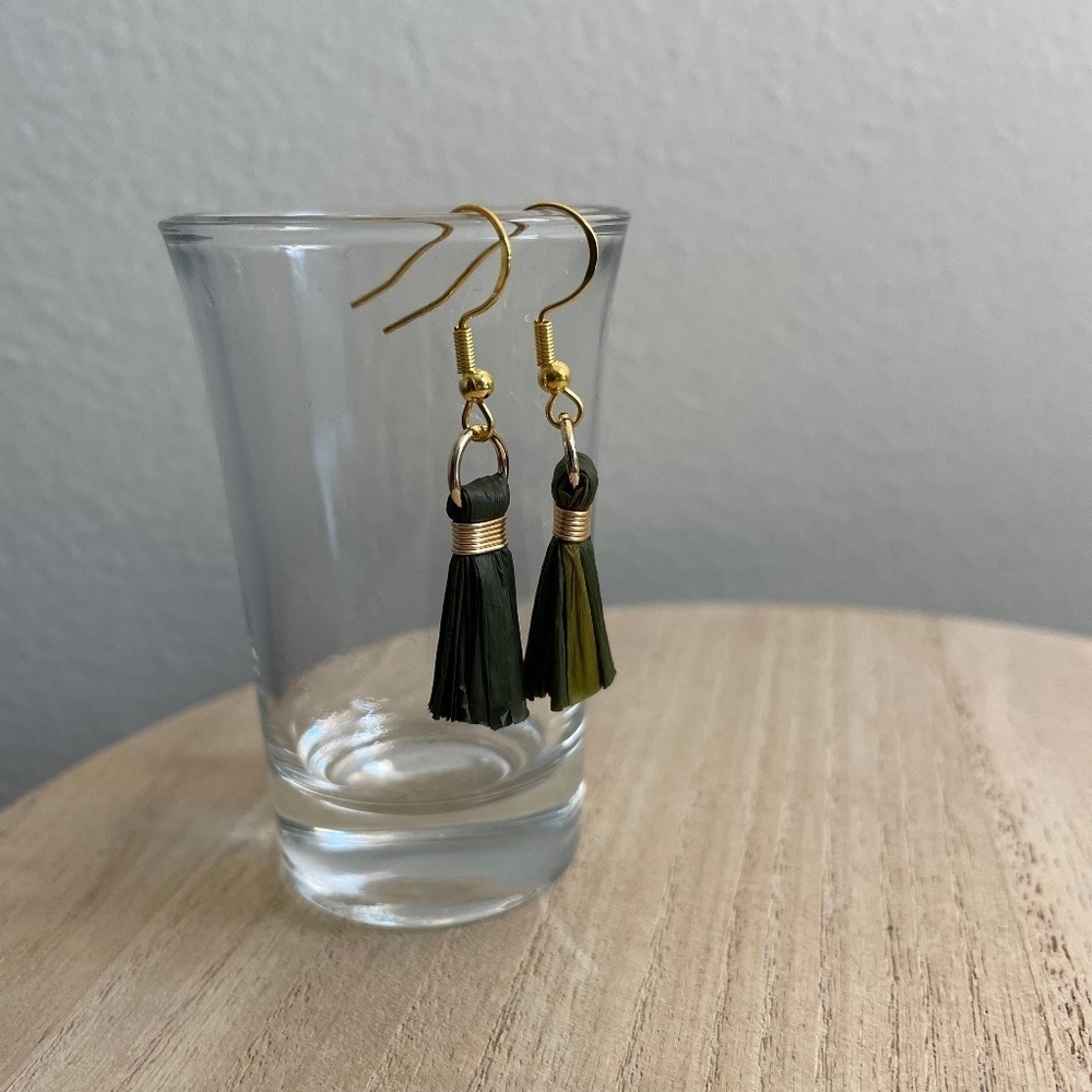 Forest Green Crepe Paper Earrings